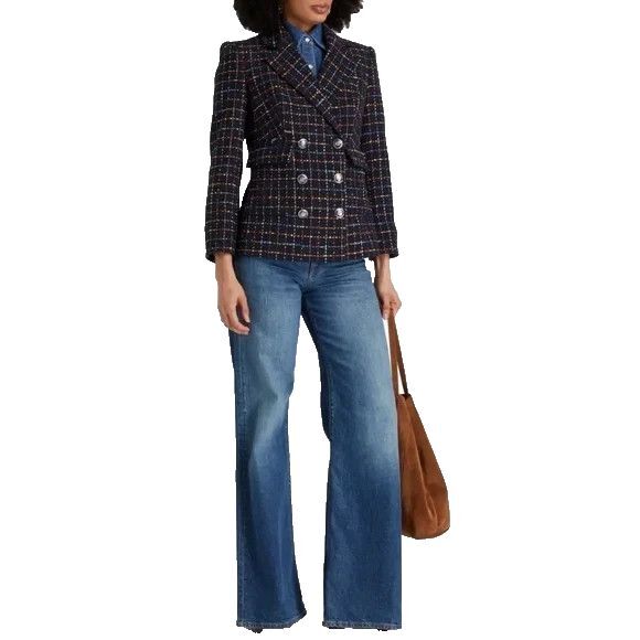 Veronica Beard Rumer Size 8 Dickey Tweed Jacket Blazer Navy Blue Multi - Picture 1 of 16